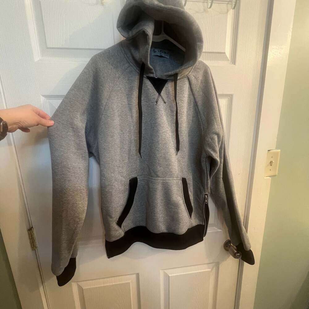 Supernova Men's Gray Colorblock Pullover Hoodie with Side Zippers